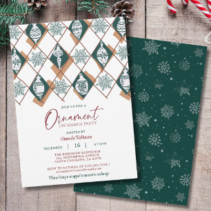 Invitation Flocons de neige Ornement Vert Échange de Noël Par
