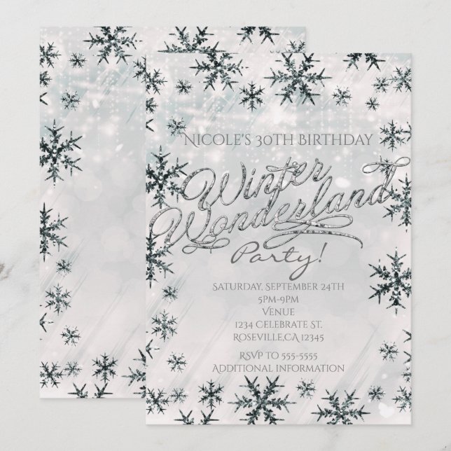 Invitation Flocons de neige Pays merveilleux d'hiv (Devant / Derrière)