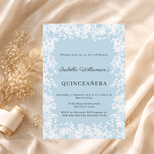 Invitation Flocons de neige Quinceanera bleus pour une fête d