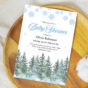 Invitation Flocons de neige Sapins Fête de bébé d'hiver