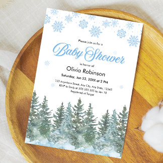 Invitation Flocons de neige Sapins Fête de bébé d'hiver