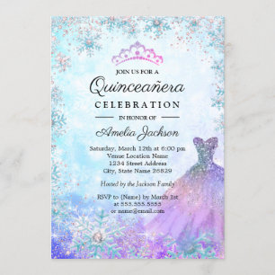 Invitation Flocons de neige scintillants bleu violet Quincean