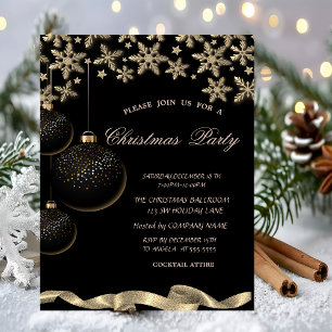 Invitation Flocons de neige scintillants Boules noires Noël d