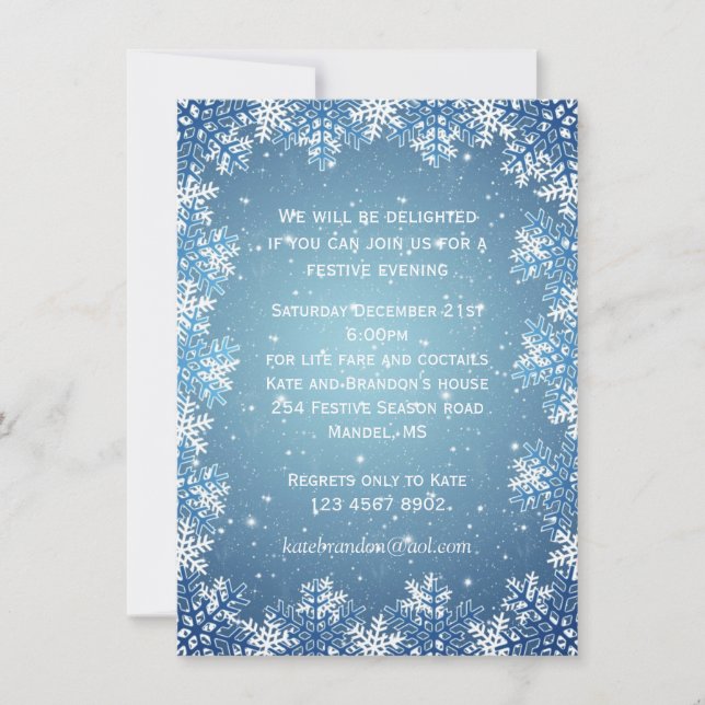 Invitation Flocons de neige sur la fête de Noël bleue (Devant)