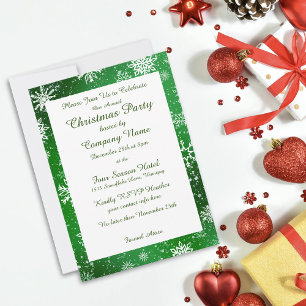Invitation Flocons de Neige Verts Fête de Noël d'Hiver