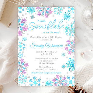 Invitation Flocons de neige violets et bleus Baby Shower d'hi
