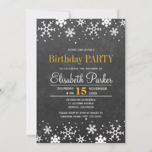 Invitation Flocons de tableau noir fête d'anniversaire rustiq