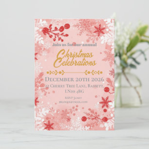 Invitation Flocons festifs blancs et roses