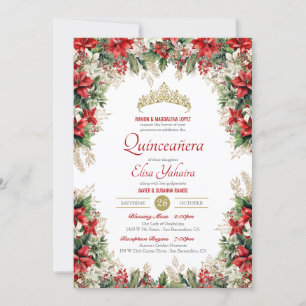 Invitation Flor de Noël de Pascua Red Holiday Quinceañera
