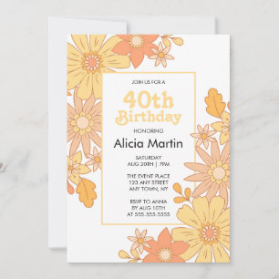 Invitation Flora Orange Retro Super 40e anniversaire