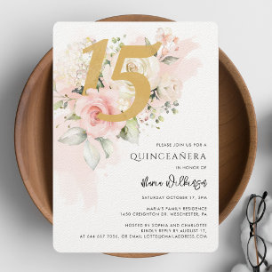 Invitation Floral 15e anniversaire Quinceanera Aquarelle