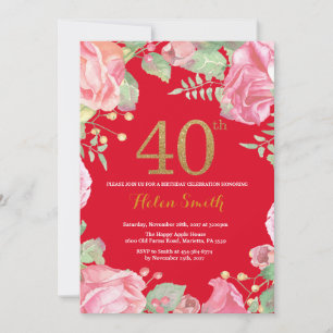 Invitation Floral 40e anniversaire Gold Parties scintillant R