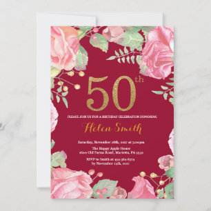 Invitation Floral 50e Anniversaire Gold Parties scintillant B