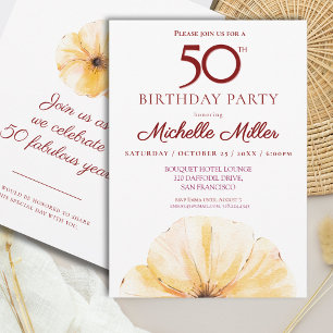 Invitation Floral 50th Birthday - Elégant design de fleurs ja