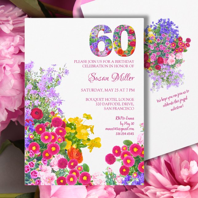 Invitation Floral 60e anniversaire - Conception des célébrati (Créateur téléchargé)
