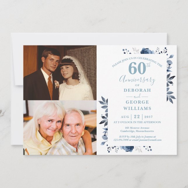 Invitation Floral 60e anniversaire du Mariage Alors et mainte (Devant)