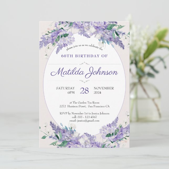Invitation Floral 60e anniversaire Purple Wisteria Botanique (Debout devant)