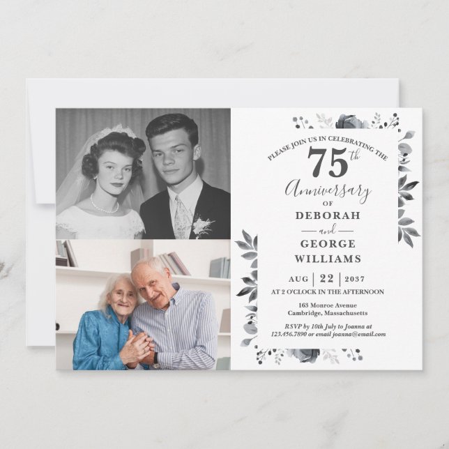 Invitation Floral 70e anniversaire du Mariage Alors et mainte (Devant)