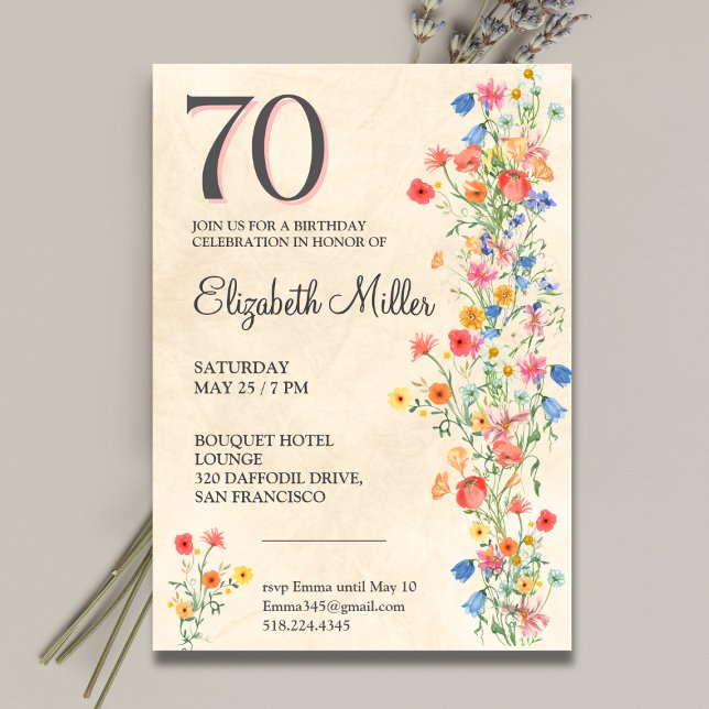 Invitation Floral 70e anniversaire Fleurs sauvages 70 ans fêt (Créateur téléchargé)