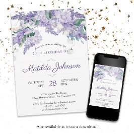 Invitation Floral 70e Anniversaire Purple Aquarelle Élégante