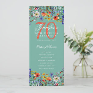 Invitation Floral 70th Birthday Party Program Menu Turquoise