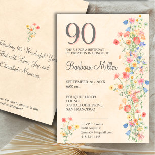 Invitation Floral 90e anniversaire - Fête Fleur sauvage de 90