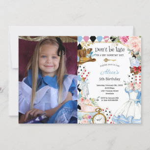 Invitation Floral Alice au pays des merveilles Anniversaire T