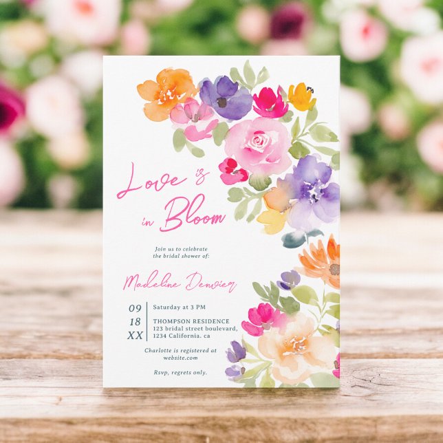 Invitation Floral Amour en fleur rose douche nuptiale d'été (Floral Love in bloom pink summer bridal shower Invitation)