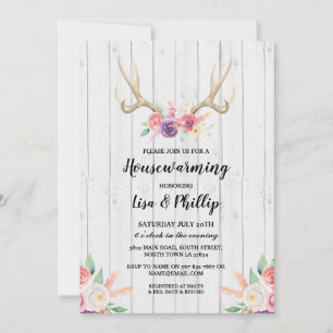 Invitation Floral Antler du parti rustique Housecl
