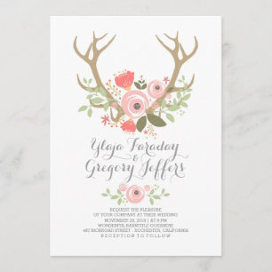 Invitation Floral Antlers Boho Wedding Invite