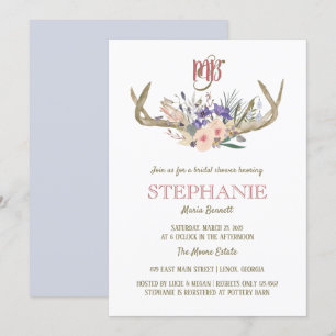 Invitation Floral Antlers Fête des mariées rustique