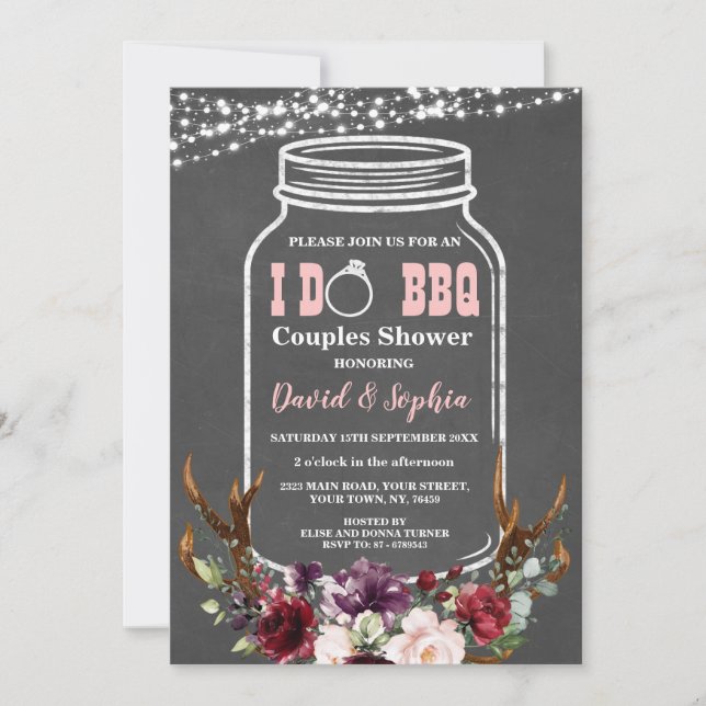 Invitation Floral Antlers Mason Jar Chalk I DO BBQ (Devant)