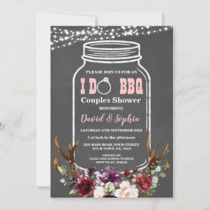 Invitation Floral Antlers Mason Jar Chalk I DO BBQ