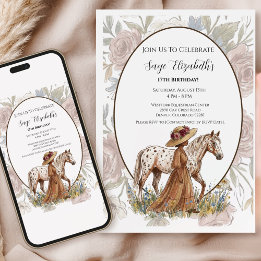 Invitation Floral Appaloosa Horse Birthday Card for Girls