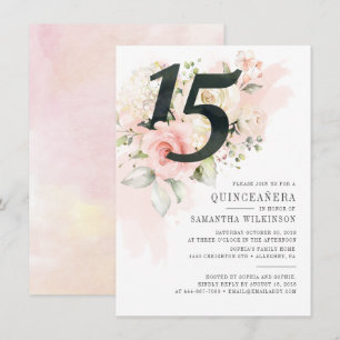 Invitation Floral Aquarelle Quinceanera 15ème anniversaire