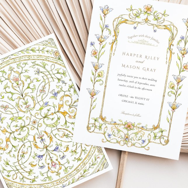 Invitation Floral Aquarelle Rococo Mariage cadre (Créateur téléchargé)