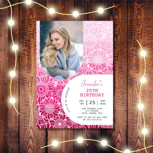 Invitation Floral Arc Arc rose rayures Arc Photo Anniversaire