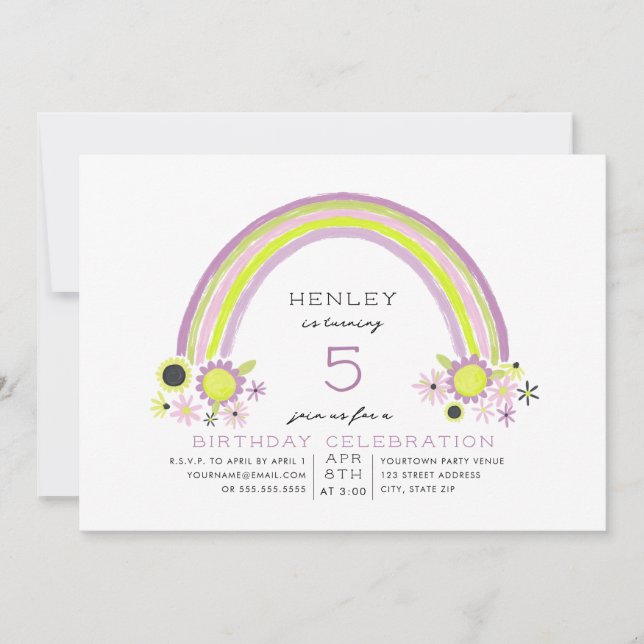 Invitation Floral Arc-en-ciel Anniversaire Neon Lavender (Devant)