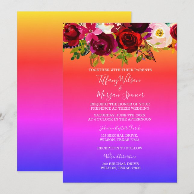 Invitation Floral Arc-en-ciel mariage homosexuel Inviter (Devant / Derrière)