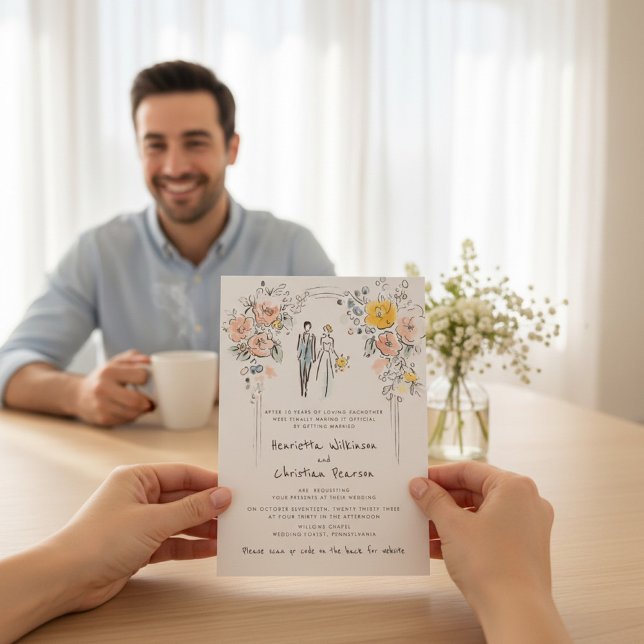 Invitation Floral Arch Couple Sketch Wedding Website (Créateur téléchargé)