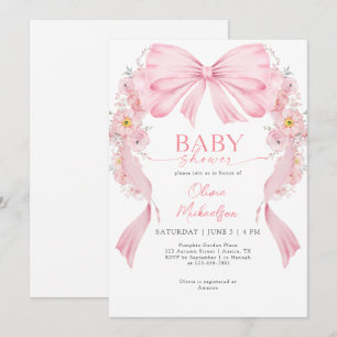 Invitation Floral Arch Girl Ruban rose Baby shower coquette