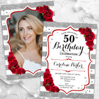 Floral Argent blanc Roses rouges Photo 50e anniver