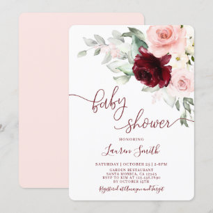 Invitation Floral Automne Bourgogne Baby shower rousse