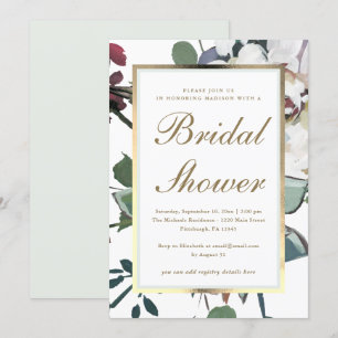 Invitation Floral avec Fête des mariées de cadre Or Faux