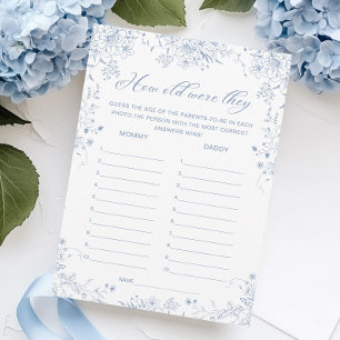 Invitation Floral Baby shower Bleu Guest Age Game Card