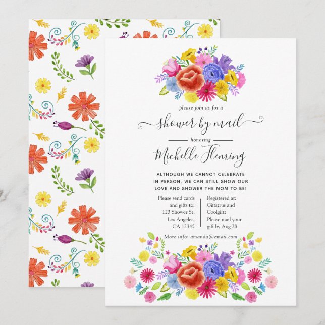 Invitation Floral Baby shower de Fiesta mexicaine par courrie (Devant / Derrière)