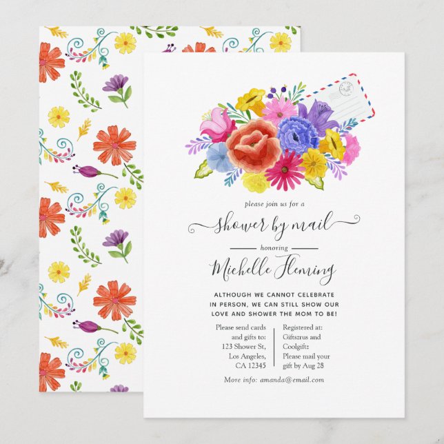 Invitation Floral Baby shower de Fiesta mexicaine par courrie (Devant / Derrière)