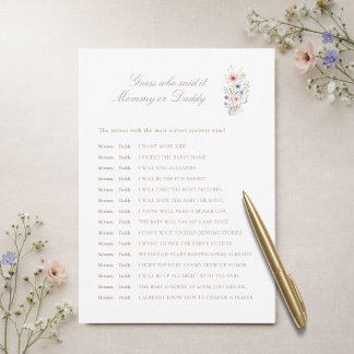 Invitation Floral Baby Shower Game Guess Who Said It Card