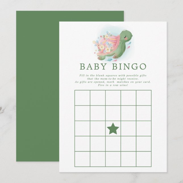 Invitation Floral Baby shower Tortue de mer Jeu de Bingo (Devant / Derrière)