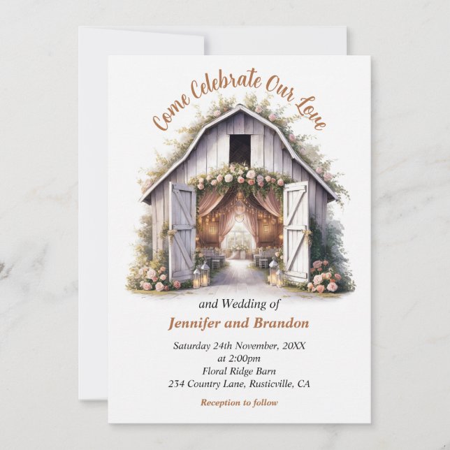 Invitation Floral Barnyard Mariage (Devant)